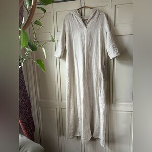 Visible Art Linen Maxi Dress with Hood in Natural White